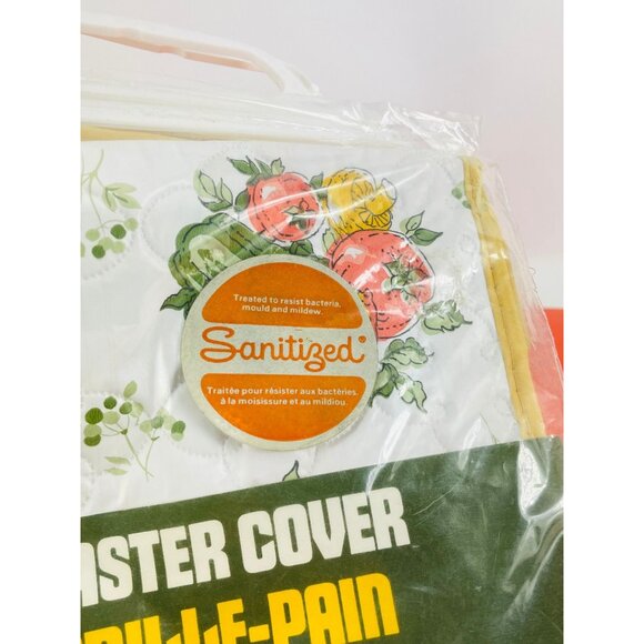 Vintage 70s toaster cover, yellow quilted vinyl, veggie print, 2 slices toasters - Picture 7 of 8